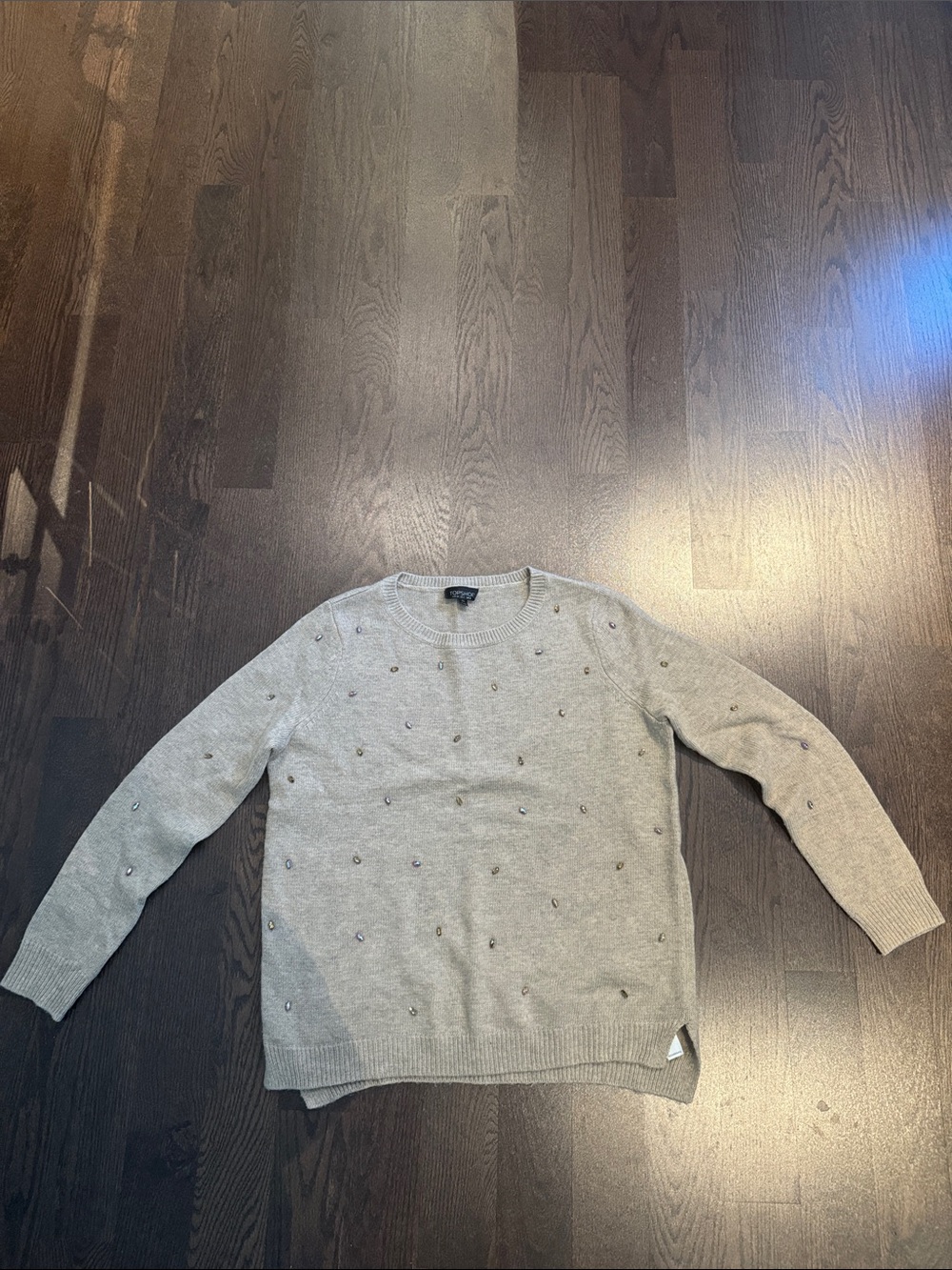 Topshop Light Gray Studded Crewneck Sweater